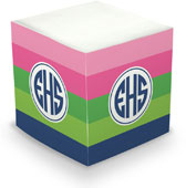 Boatman Geller Sticky Memo Cube - Bold Stripe Pink Green & Navy (675 Self-Stick Notes)