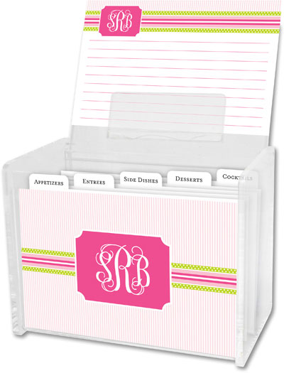 Boatman Geller Recipe Boxes with Cards - Grosgrain Ribbon Pink & Green Boatman Geller Recipe Boxes with Cards - Grosgrain Ribbon Pink & Green