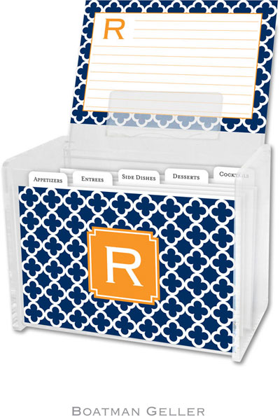 Boatman Geller - Create-Your-Own Personalized Recipe Card Boxes with Cards (Bristol Tile Navy Preset