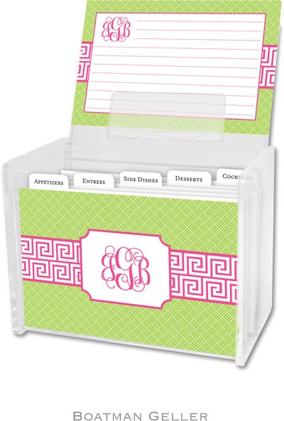 Boatman Geller Recipe Boxes with Cards - Greek Key Band Pink Boatman Geller Recipe Boxes with Cards - Greek Key Band Pink