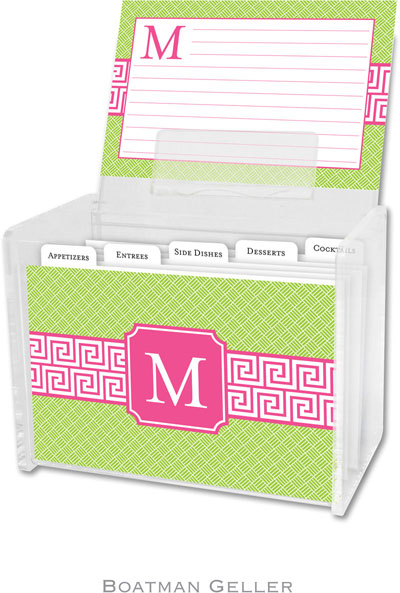 Boatman Geller Recipe Boxes with Cards - Greek Key Band Pink Preset