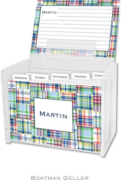 Boatman Geller Recipe Boxes with Cards - Madras Patch Blue