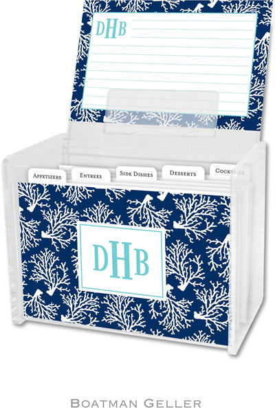 Boatman Geller Recipe Boxes with Cards - Coral Repeat Navy Boatman Geller Recipe Boxes with Cards - Coral Repeat Navy