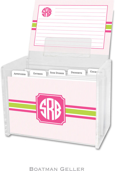 Boatman Geller Recipe Boxes with Cards - Seersucker Band Pink & Green