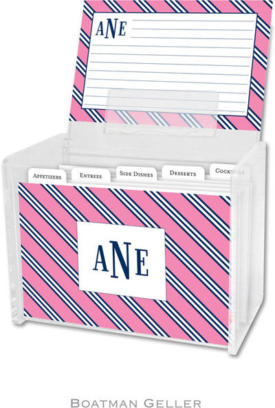 Boatman Geller Recipe Boxes with Cards - Repp Tie Pink & Navy