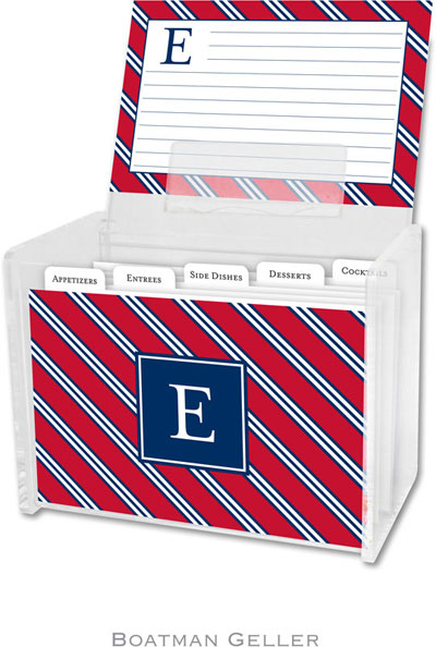 Boatman Geller Recipe Boxes with Cards - Repp Tie Red & Navy Preset