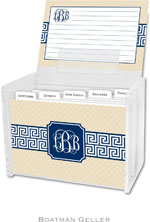 Boatman Geller Recipe Boxes with Cards - Greek Key Band Navy Preset