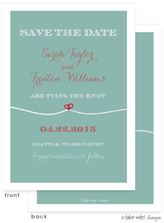 Take Note Designs Save The Date Cards - Tie the Knot Tiffany Heart Red