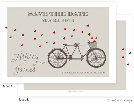 Take Note Designs Save The Date Cards - Tandem Bike Hearts in a Basket Take Note Designs Save The Date Cards - Tandem Bike Hearts in a Basket