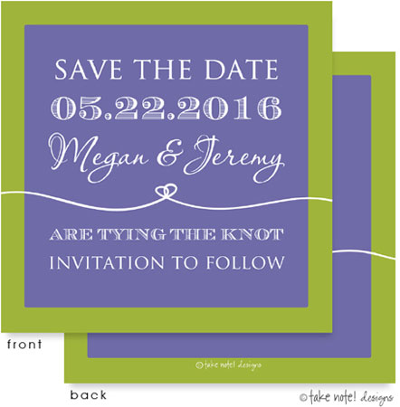 Take Note Designs Save The Date Cards - Tie the Knot Lilac and Lime