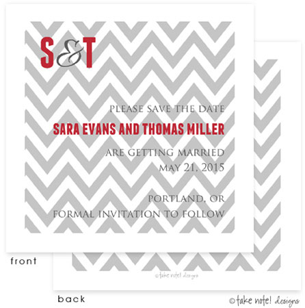 Take Note Designs Save The Date Cards - Grey Designer with Red Initials