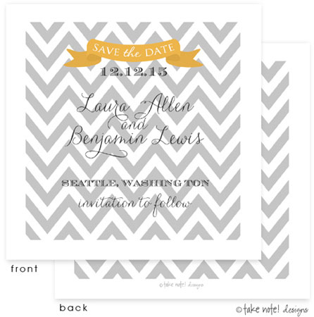 Take Note Designs Save The Date Cards - Grey Designer with Yellow Banner