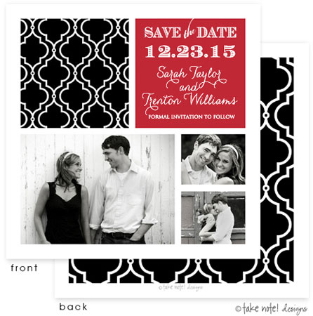 Take Note Designs Save The Date Cards - Black Classic Pattern with Red