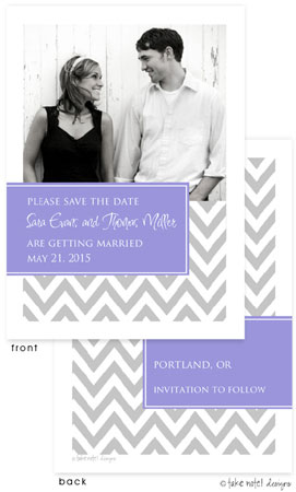 Take Note Designs Save The Date Cards - Designer with Purple Tag