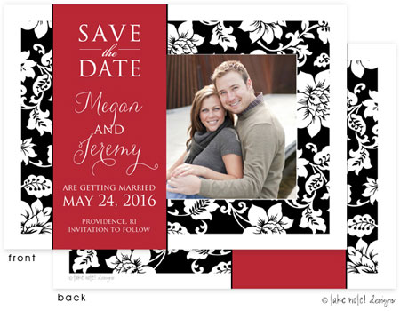 Take Note Designs Save The Date Cards - Black Pattern Red Band