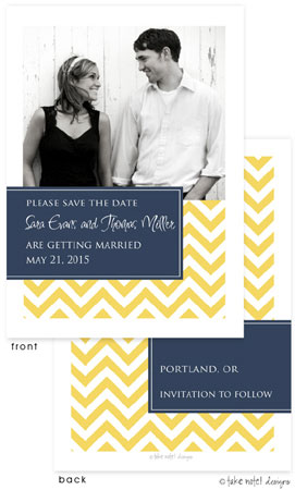 Take Note Designs Save The Date Cards - Navy and Yellow Designer Tag