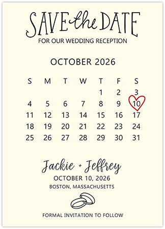 Save The Date Cards by Three Bees (Wedding Calendar Month)