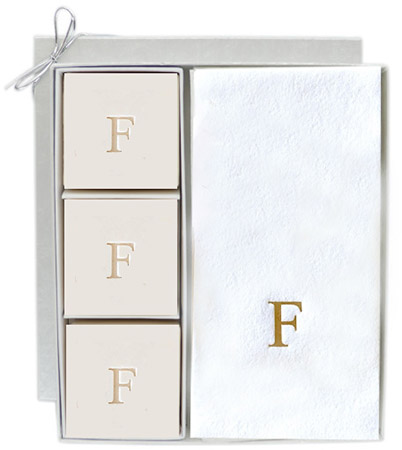 Personalized Linen-Like Guest Towels and Soap - 3 Bars Initial