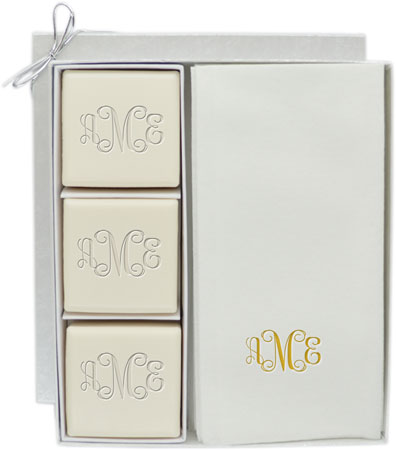 Personalized Linen-Like Guest Towels and Soap - 3 Bars Personalized Linen-Like Guest Towels and Soap - 3 Bars