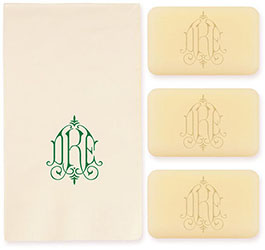 Whitlock Monogram Personalized Soap Set of 3 Plus Guest Towels by Embossed Graphics
