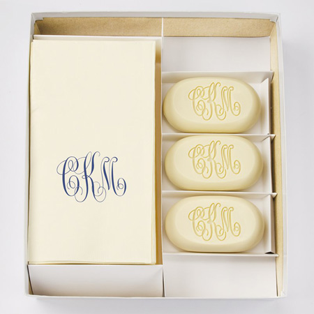 Classic Monogram Personalized Soap Set of 3 Plus Guest Towels by Embossed Graphics