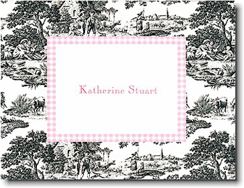 Boatman Geller Stationery - Black Toile with Pink Check