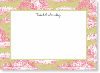 Boatman Geller Stationery - Toile Magenta & Green Large Flat Card Boatman Geller Stationery - Toile Magenta & Green Large Flat Card