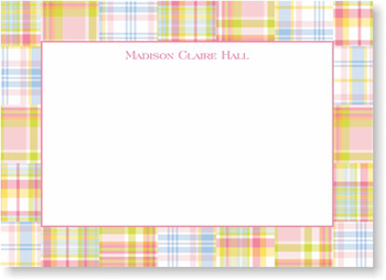 Boatman Geller Stationery - Madras Patch Pink Large Flat Card