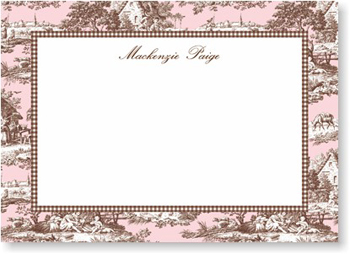 Boatman Geller Stationery - Toile Pink & Brown Large Flat Card