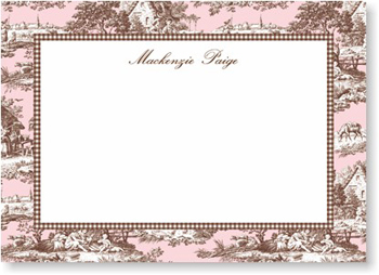 Boatman Geller Stationery - Toile Pink & Brown Large Flat Card Boatman Geller Stationery - Toile Pink & Brown Large Flat Card