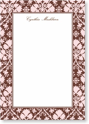 Boatman Geller Stationery - Damask Pink & Brown Large Flat Card Boatman Geller Stationery - Damask Pink & Brown Large Flat Card