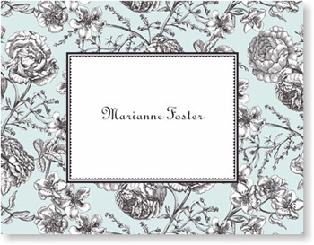 Boatman Geller Stationery - Floral Toile Aqua Folded Note Boatman Geller Stationery - Floral Toile Aqua Folded Note