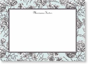 Boatman Geller Stationery - Floral Toile Aqua Large Flat Card Boatman Geller Stationery - Floral Toile Aqua Large Flat Card