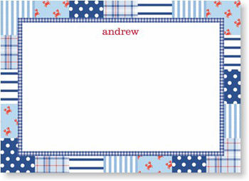 Boatman Geller Stationery - Patchwork Blue Large Flat Card Boatman Geller Stationery - Patchwork Blue Large Flat Card