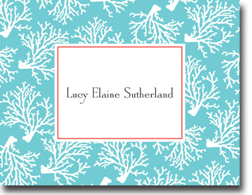 Boatman Geller Stationery - Coral Repeat Teal Folded Note