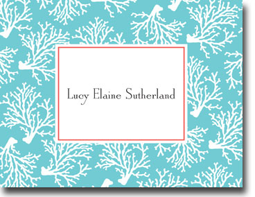 Boatman Geller Stationery - Coral Repeat Teal Folded Note Boatman Geller Stationery - Coral Repeat Teal Folded Note