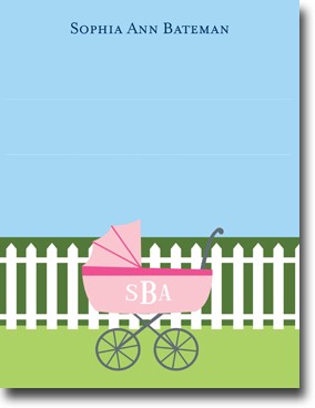 Boatman Geller Stationery - Charming Pram Pink Flat Card