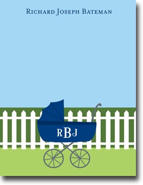 Boatman Geller Stationery - Charming Pram Navy Flat Card