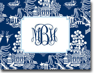 Boatman Geller Stationery - Chinoiserie Navy Folded Note