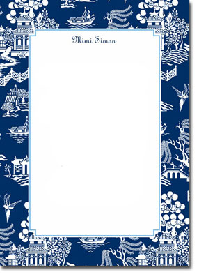 Boatman Geller Stationery - Chinoiserie Navy Large Flat Cards (V)