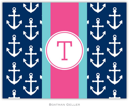 Boatman Geller Stationery - Anchors Ribbon in Navy (Folded)