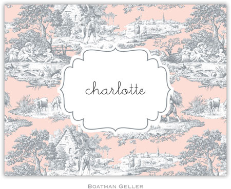 Boatman Geller Stationery - Toile Gray & Blush (Folded)