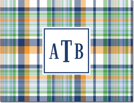 Boatman Geller Stationery/Thank You Notes - Classic Madras Plaid Navy & Orange Boatman Geller Stationery/Thank You Notes - Classic Madras Plaid Navy & Orange