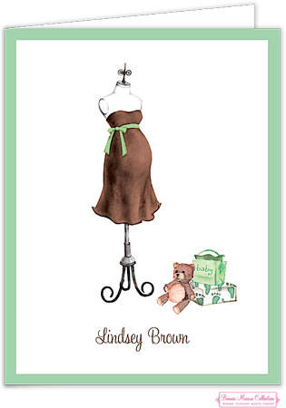 Personalized Stationery/Thank You Notes by Bonnie Marcus - Expecting Dress Form (Green)