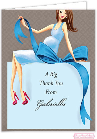 Personalized Stationery/Thank You Notes by Bonnie Marcus - Expecting A Big Gift (Blue/Brunette)