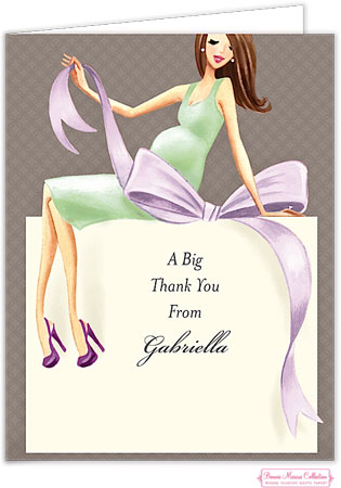 Personalized Stationery/Thank You Notes by Bonnie Marcus - Expecting A Big Gift (Green/Brunette)