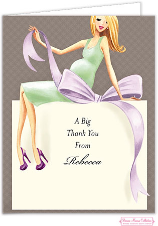 Personalized Stationery/Thank You Notes by Bonnie Marcus - Expecting A Big Gift (Green/Blonde)