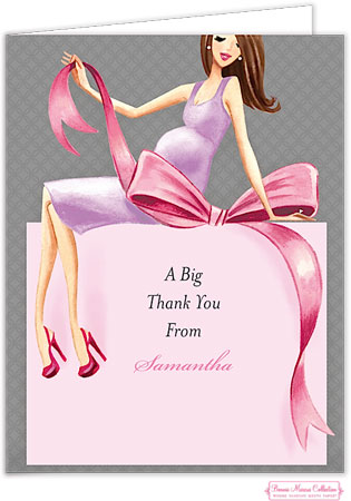 Personalized Stationery/Thank You Notes by Bonnie Marcus - Expecting A Big Gift (Pink/Brunette)