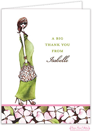 Personalized Stationery/Thank You Notes by Bonnie Marcus - Fashionable Mom (Green/Brunette)