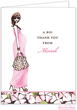 Personalized Stationery/Thank You Notes by Bonnie Marcus - Fashionable Mom (Pink/Brunette)